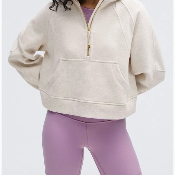 Lululemon Scuba Oversized Cropped Hoodie Heathered Bone/Gold Zipper sz XS/S EUC - Picture 6 of 6